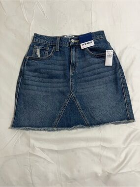 Old Navy Blue Denim Mini Skirt with Frayed Hem Girls Size 14/16 New with Tags